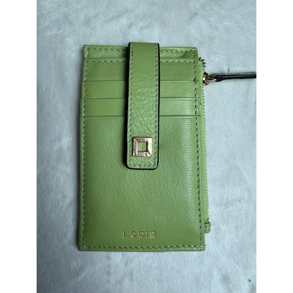 Lodis Julia Card Case Wallet Lime Green Leather RFID Bifold ID Window Zipper